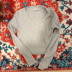 Francesca's Collections Heather Gray Ribbed Scoop Neck Sweater